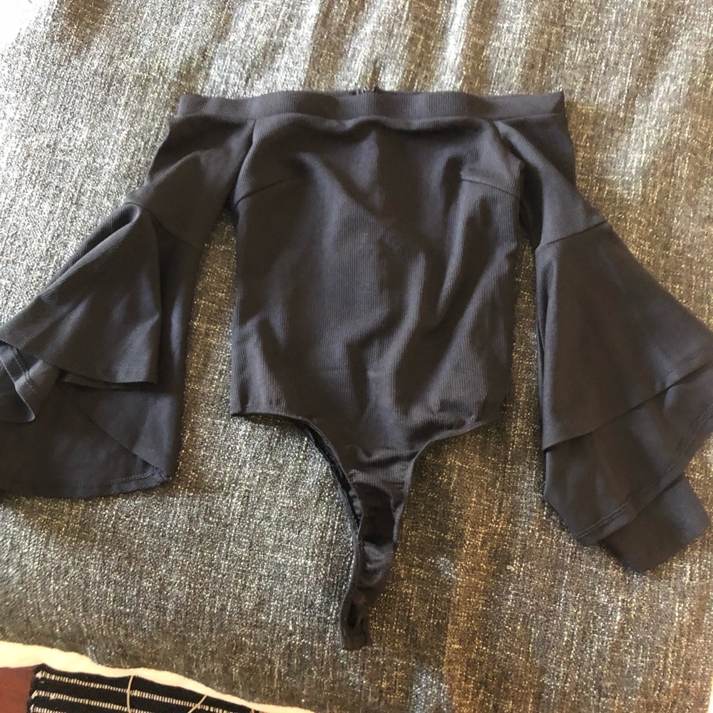 Off the shoulder bell sleeve bodysuit